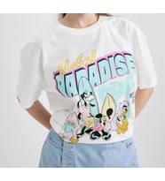 2336 Coool Disney Mickey & Minnie Oversize Fit Baskılı Kısa Kollu  Tişört (Beyaz)