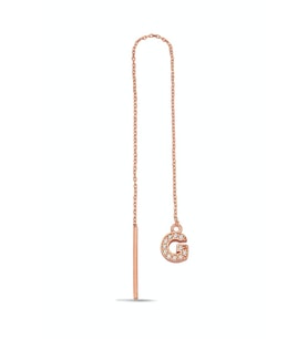 G Harfi 925 Ayar Gümüş Rose Tek Zincir Küpe - K099501