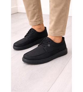 Trendyshose  MK  07103 Suni Deri Rahat Garantili Ayakkabı (Siyah)