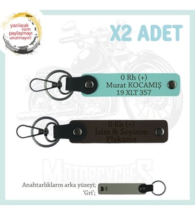 Motor Severlere Hediye, İsim Plaka ve 0 Rh (+) Kan Grubu Yazılı x2'li Anahtarlık, K Kahve-Turkuaz-Gr (Çok Renkli)