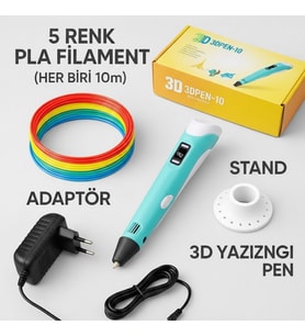 PRATİKLİFE Dijital Ekranlı 3D Kalem Çocuklar İçin - 3 Boyutlu Çizim ve Baskı Hobi Eğitici Oyuncak Seti
