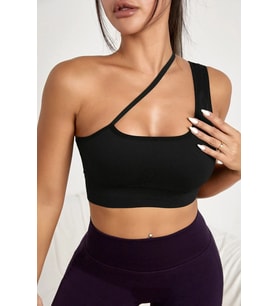 Kadın Siyah Tek Omuzlu Çapraz Askılı Crop Top Büstiyer