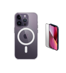 Vendas iPhone 14 Pro Uyumlu (14 Pro) Magsafe Şarj Destekli Darbe Dirençli Fit Hard Silikon Kılıf + Cam Ekran Koruyucu (Renksiz)