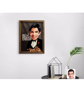 BK Gift Kişiye Özel Godfather Baba Karikatürlü Doğal Masif Ahşap Çerçeveli Tablo 45x65cm-5