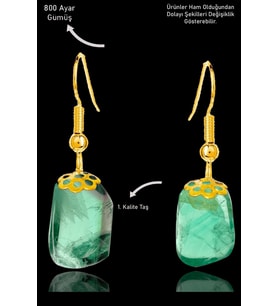 Sertifikalı Amorf Model Yeşil Florit Taşı Küpe - Gold Renkli