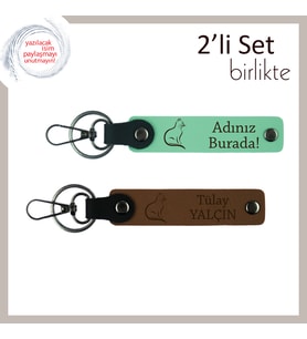 Minnoş ve Mistik, Kedili Stil, Kişisel Yazılı Anahtarlık Hediyesi, Açık Yeşil-Açık Kahve