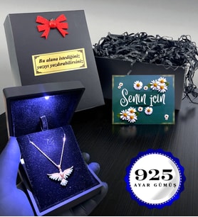 Size Özel İsimli Kutuda 925 Ayar Gümüş Zümrüdü Anka Kuşu Kolye - Işıklı Kolye Kutusunda