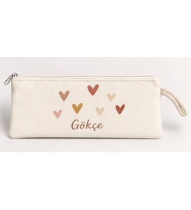 Kişiye Özel Renkli Kalpler Baskılı Fermuarlı Clutch El Çantası Makyaj Çantası
