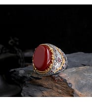 Senin Silver – Şah Duruşu 925  Oval Taşlı Maskülen Yüzük (Kırmızı)