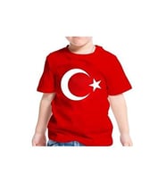 MODAVALS 23 NİSAN 19 MAYIS 29 EKİM 10 KASIM OKUL GÖSTERİ UNISEX GARSON BOY AY YILDIZ BASKILI KISA KOL TSHIRT - KIRMIZI