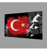 Atatürk Bayrak Atatürk Silüetli Gölgeli Siyah Fonlu Cam Tablo 4mm Dayanıklı Temperli Cam Atatürk Flag Atatürk Silhouette Shadowless Black Background Glass Wall Art