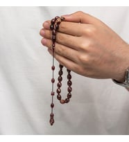 Sıkma Kehribar 925 Ayar Gümüş Tesbih (Bej)
