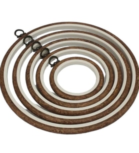 Nurge Ahşap Renk Plastik Yuvarlak Pano Kasnak - Nakış Kasnağı 5'li Set (Kahverengi)