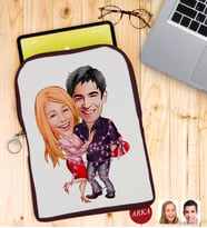 BK Gift Kişiye Özel Sevgililer Karikatürlü Taşınabilir Koruyucu Tablet Kılıfı & Organizer Çanta - Bordo-2