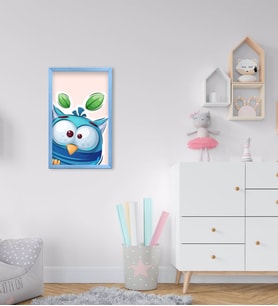 BK Home Baykuş Tasarımlı Dekoratif Mavi Ahşap Çerçeveli Çocuk Odası Tablo-1
