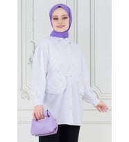 Önü Gül Detaylı Tunik-Beyaz