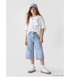 LCW Kids Mavi Yırtık Detaylı Kız Çocuk Jean Şortolon