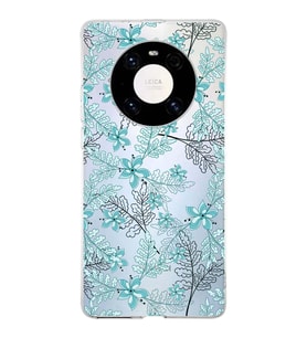 Huawei Mate 40 Pro Uyumlu Kapak Floral Su Yeşili Tasarımlı Şeffaf Silikon Kılıf