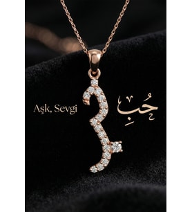 925 Ayar Zirkon Taşlı Rose Hub (Aşk) Yazılı Gümüş Kolye