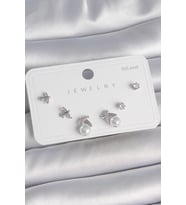 Pirinç Gümüş Renk Zirkon Taşlı Kelebek Model İnci Detay 925 Ayar Gümüş Çivi Kadın Küpe Seti - TJ-BKP10479 TG-V 8862