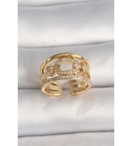Pirinç Gold Renk Ayarlanabilir Zirkon Taşlı Gemici Düğümü Model Kadın Yüzük (Altın)