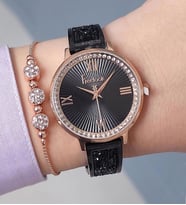 Freelook Bileziği Taşlı Siyah/Rose Gold Kadın Kol Saati + Zirkon Taşlı Bileklik