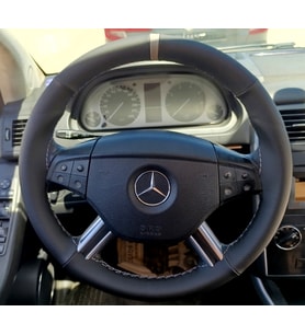 DİKİŞLİ DİREKSİYON KILIFI SİYAH DERİ NOKTALI DERİ GRİ YÜZÜK / DİKİŞ MERCEDES B160 2011 KASA