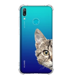 Huawei Y7 2019 Uyumlu Köşe Korumalı Antişok Kapak Catface Tasarımlı Şeffaf Silikon Kılıf