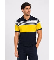 Erkek Pike Kumaş Çizgili Polo Yaka Tişört Kısa Kol Yazlık T-Shirt - Lacivert