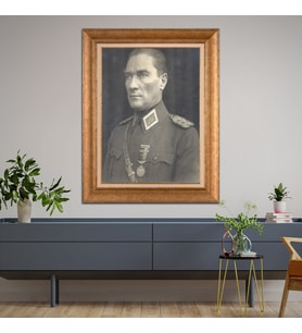 Altın Varaklı Çerçeveli Paspartulu Atatürk Tablo DC1073 (Gold)