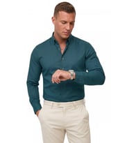 DeepSEA Yeşil Slim Fit Likralı Kolay Ütülenebilir Gizli Düğmeli Erkek Gömlek 2602614