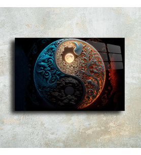 Leylaser Ying Yang Enerji Cam Tablo Duvar Dekoru
