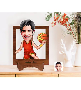 BK Gift Kişiye Özel Erkek Basketbolcu Karikatürlü Ahşap Standlı 3D Biblo-1 (Beyaz)
