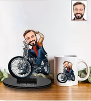 Kişiye Özel Motorcu Tasarımlı Karikatür Biblo Ve Kupa Hediye Seti 175