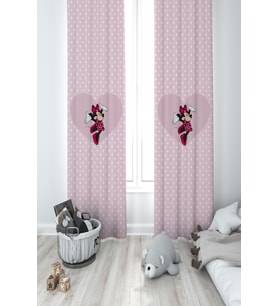 MEKTA HOME BEBEK VE ÇOCUK ODASI Büyük Kalpli Minnie Mause ve Puantiyeli 2 Kanat Fon Perde
