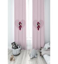 MEKTA HOME BEBEK VE ÇOCUK ODASI Büyük Kalpli Minnie Mause ve Puantiyeli 2 Kanat Fon Perde
