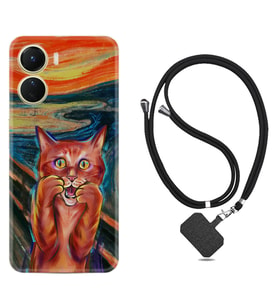 Vivo Y16 Kılıf Silikon Boyun Askılı İpli Desenli Silikon Tablo Cat 1788