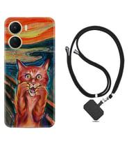 Vivo Y16 Kılıf Silikon Boyun Askılı İpli Desenli Silikon Tablo Cat 1788