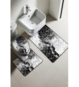 Modern Desenli Dijital Baskı 3’lü Banyo Paspas Takımı Yıkanabilir Kaymaz Tabanlı Klozet Takımı KLZ0002 (Çok Renkli)
