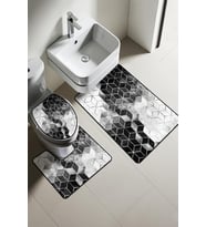 Modern Desenli Dijital Baskı 3’lü Banyo Paspas Takımı Yıkanabilir Kaymaz Tabanlı Klozet Takımı KLZ0002 (Çok Renkli)