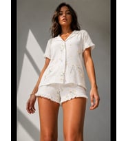 Night Kadın Süprem Gömlek Şort Düğme Pijama Takımı