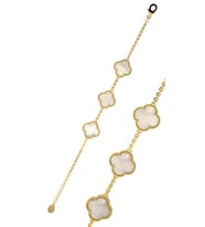 925 Ayar Beyaz Sedef Taşlı Gold Van Cleef Üçlü Yonca Gümüş Bileklik