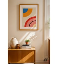 Bauhaus Yay Formları Kompozisyon, Ahşap Çerçeveli Duvar Tablosu - Modern Ev Dekorasyonu