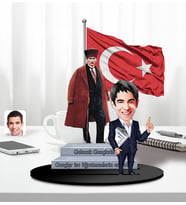 BK Gift Kişiye Özel Atatürk ve Erkek Öğretmen Temalı 2 Katmanlı Karikatürlü Ahşap Biblo- 5-3, Öğretmene Hediye, Öğretmenler Günü, 100. Yıl Hediyesi