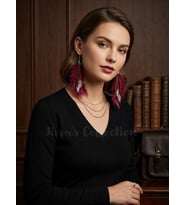 Boho Serisi Koleksyonu. Deri Püskül Ve Yaprak Sallantılı Detaylı Boho Küpe. El Yapımı Özel