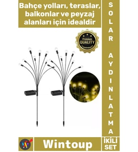 #Solar Dış Dekoratif Su Geçirmez Peyzaj 8 Ledli 2 Modlu Şık Gün Işığı 2'li Solar Bahçe Aydınlatması