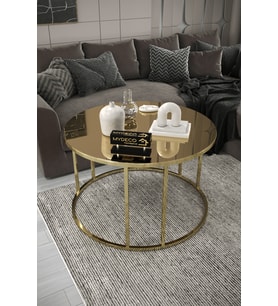 Çift Bacak C Orta Sehpa Gold Kaplama Bronz Ayna