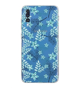 Samsung Galaxy A70  Kamera Korumalı  Kapak Floral Su Yeşili Tasarımlı  Şeffaf Kılıf