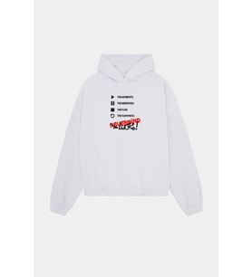 Unisex Kapüşonlu Sweatshirt - Luck Yazılı Oversize Hoodie (Beyaz)