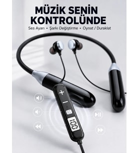 Mey İthalat® Kablosuz Bluetooth Boyun Kulaklığı Mikrofonlu Müzik Dinleme Çağrı Cevaplama Ses Kontrollü Kulak İçi Kulaklık